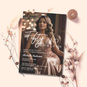 Convites 50 e Fabuloso Rosa de Foto Dourado 50. Aniversário