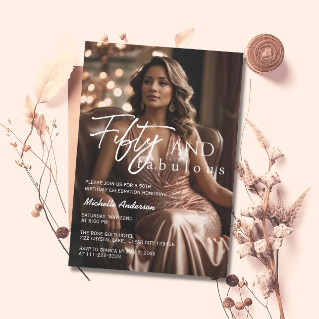Convites 50 e Fabuloso Rosa de Foto Dourado 50. Aniversário (Criador carregado)