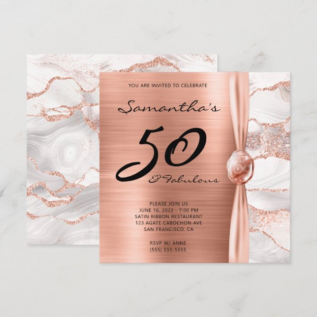 Convites 50 e Fabuloso Rosa Dourado e Branco Aniversário (Frente/Verso)