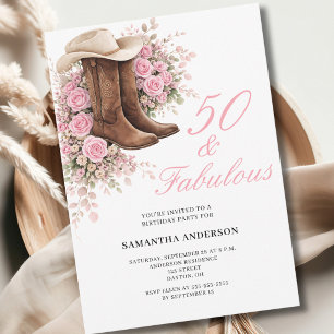 Convites 50 e Fabuloso Rosa Floral Western Aniversário de 5