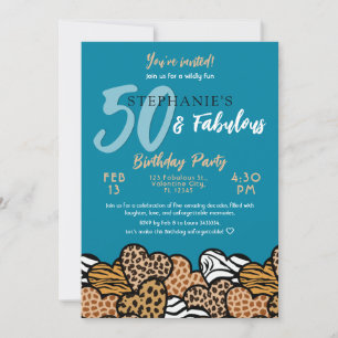 Convites 50 e Fabuloso Teal Wild Hearts Cinquenta Aniversár