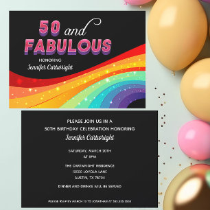 Convites 50 e Fabuloso Texto de Aniversário Rosa com Brilho