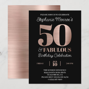 Convites 50 e Fabuloso Tipografia de Aniversário em Dourado