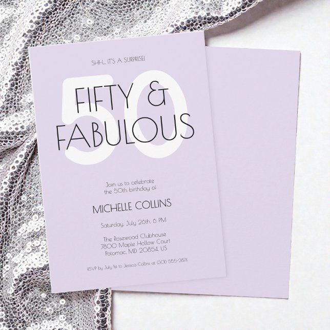 Convites 50 e fabulosos Aniversário de Cinquenta Moderno Ro (50 and fabulous Modern Purple Fifty Birthday Party Invitation)