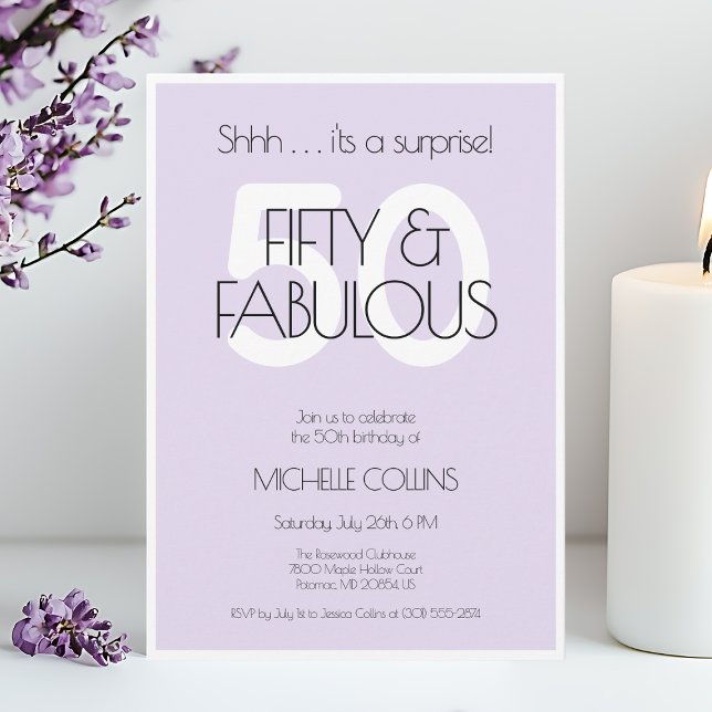 Convites 50 e fabulosos Aniversário de Cinquenta Moderno Ro (50 and fabulous Modern Purple Fifty Birthday Party Invitation for Her)