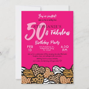 Convites 50 e Fabulosos Corações Selvagens Rosa Cinquenta A