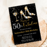 Convites 50 e fabulosos saltos altos, dia 50 de aniversário<br><div class="desc">Personalize este moderno convite de aniversário 50 e Fabuloso com sua própria redação e detalhes do partido,  fácil e rapidamente,  basta pressionar o botão personalizar para reorganizar e formatar o estilo e a colocação do texto. Itens correspondentes disponíveis no repositório! c) O Feliz Cat Studio</div>