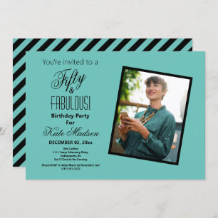 Convites 50 e FABULOUS Foto Preta de Teal Festa de aniversá