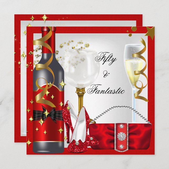 Convites 50 e fantástica Festa de aniversário Dourada verme (Frente/Verso)