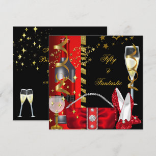 Convites 50 e Festa de aniversário Dourada Vermelha Fantást