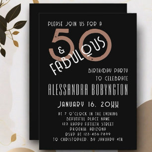 Convites 50 e festa de aniversário fabulosa, preto-branco