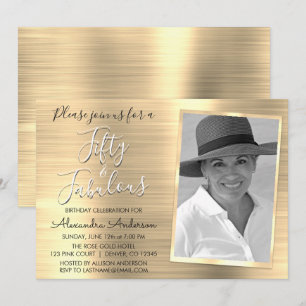 Convites 50 e foto Dourado elegante fabulosa