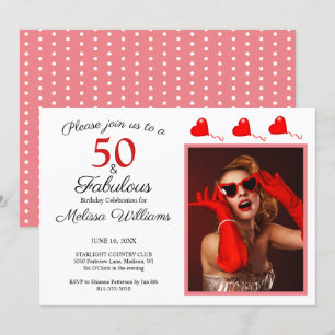 Convites 50 e Foto Fabulosa Vermelha 50º Aniversário Bran