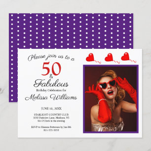 Convites 50 e Foto Fabulosa Vermelha 50º Aniversário Púr