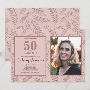 Convites 50 e Rosa com brilho Dourado fabuloso