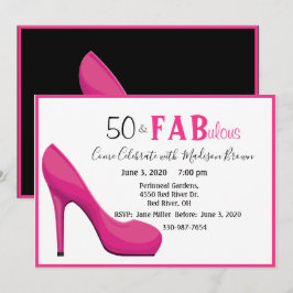 Convites 50 & Fab 50 e Fabuloso alto-vinheta rosa rosa