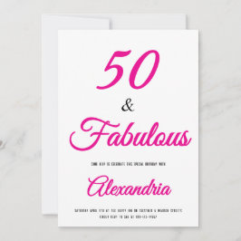 Convites 50 & Fabulosa Rosa Quente Preta Aniversário de 50