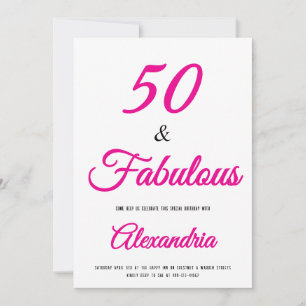 Convites  50 & Fabulosa Rosa Quente Preta Aniversário de 50