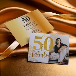Convites 50 & Fabuloso Aniversário com Foto em Dourado