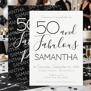Convites 50 & Fabuloso Aniversário de 50 Anos Festa Preto E