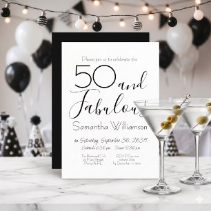 Convites 50 & Fabuloso Aniversário de 50 anos Festa Preto E