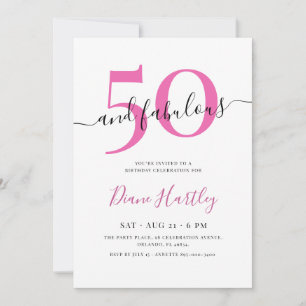 Convites 50 & Fabuloso Aniversário de 50 anos Rosa