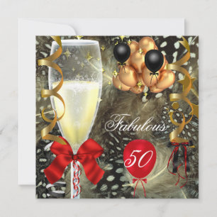 Convites 50 & Fabuloso Aniversário de Ouro Vermelho e Preto