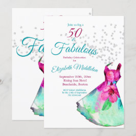 Convites 50 Fabuloso Aniversário de Vestido Floral Elegante