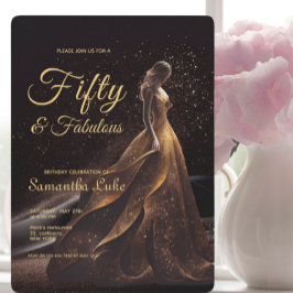 Convites 50 Fabuloso Aniversário Dourado Glitter Negro