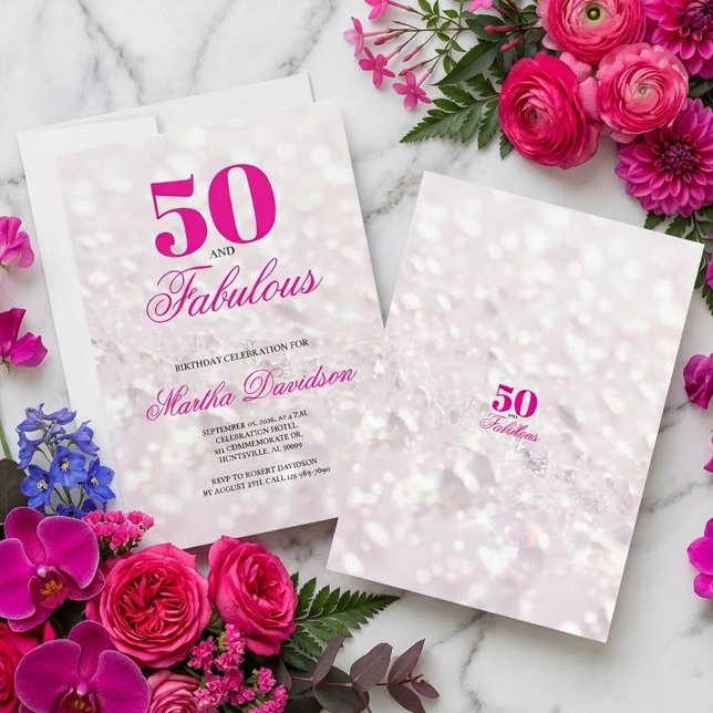 Convites 50 & Fabuloso Celebração de Glamour de Cristal (50 & Fabulous Crystal Glam Celebration Invitation)