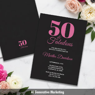 Convites 50 & Fabuloso Celebração de Glamour Rosa Preto
