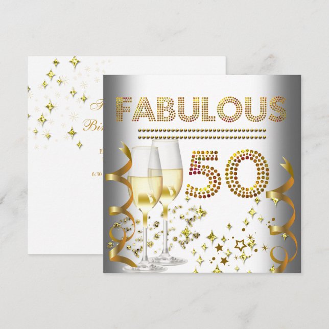 Convites 50 Fabuloso Champanhe Dourado (Frente/Verso)
