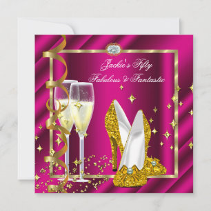 Convites 50 & Fabuloso Fantástico Rosa Dourado Amarelo Aniv