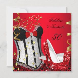 Convites 50 & Fabuloso Fantástico Vermelho Preto Dourado An
