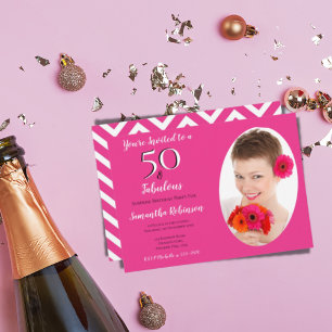Convites 50 & Fabuloso Foto Personalizada Rosa Branco Chevr
