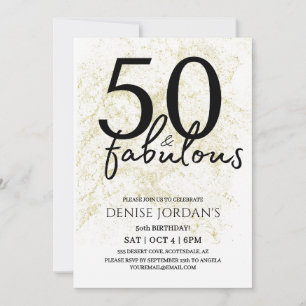 Convites 50 & Fabuloso Moderno Dourado e Preto Aniversário