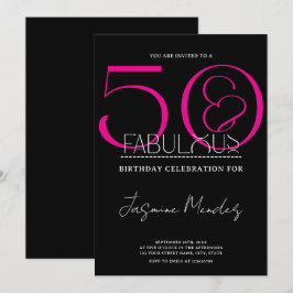 Convites 50 & Fabuloso Preto Branco Rosa Elegante Aniversár