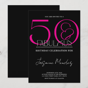 Convites 50 & Fabuloso Preto Branco Rosa Elegante Aniversár