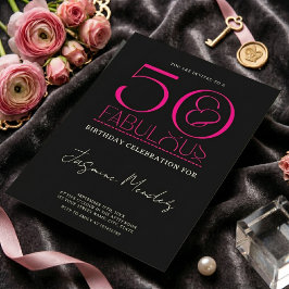 Convites 50 & Fabuloso Preto Branco Rosa Elegante Aniversár