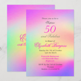Convites 50 Fabuloso Rainbow Tie Dye Pink Chic Aniversário