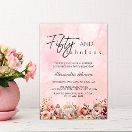 Convites 50 & Fabuloso Rosa Dourado Floral 50º Aniversário