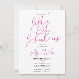 Convites 50 & Fabuloso Rosa Moderno Script Aniversário de 5