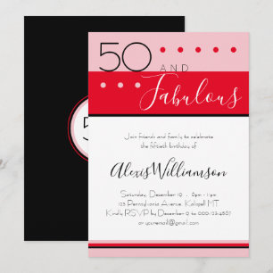 Convites 50 Fabulosos Aniversário Vermelho Moderno Rosa