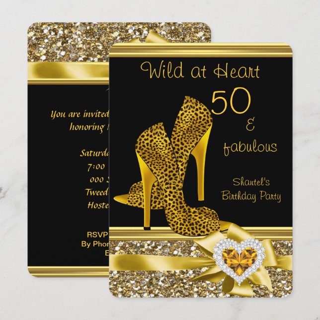Convites 50 & fabulosos Saltos Leopard Wild at Heart (Frente/Verso)