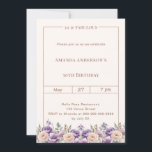 Convites 50 fabulous ivory lavender birthday<br><div class="desc">Celebrate a milestone in style with this elegant 50 & Fabulous birthday invitation. Featuring soft lavender flowers combined with ivory and champagne tones, this design creates a timeless and sophisticated look perfect for a chic birthday celebration. Personalize the invitation with your name, date, time, and event details to create a...</div>