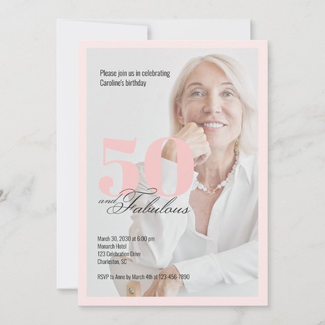 Convites 50 & Fabulous Pink 50th Birthday Invitation (Frente)
