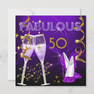 Convites 50 Fabulous Sapatos de Salto Alto Purple Gold Cham