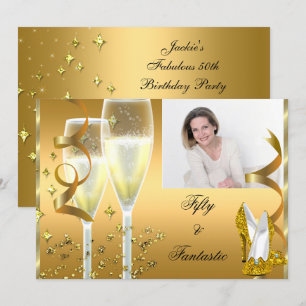Convites 50 & Fantástico Elegante Champagne Sapatos Dourado