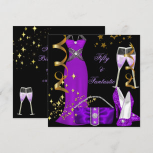 Convites 50 Fantástico Vestido Roxo Preto Dourado Aniversár