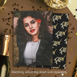 Convites 50 Foto de aniversário, 50, e fundo preto de ouro